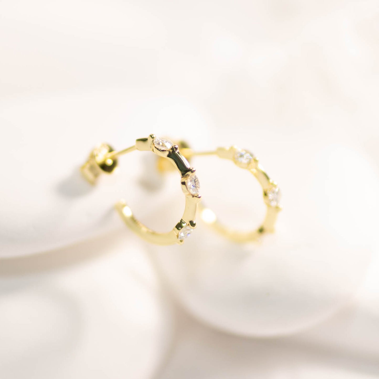 Radiant Three Stones Bamboo Knot Earrings