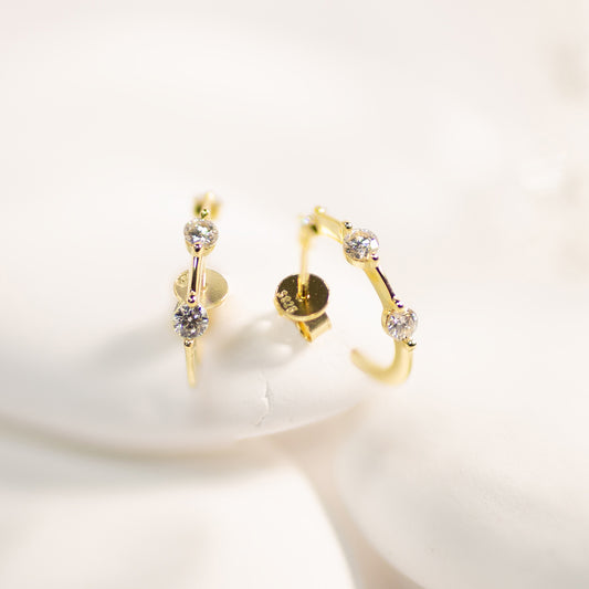 Radiant Three Stones Bamboo Knot Earrings